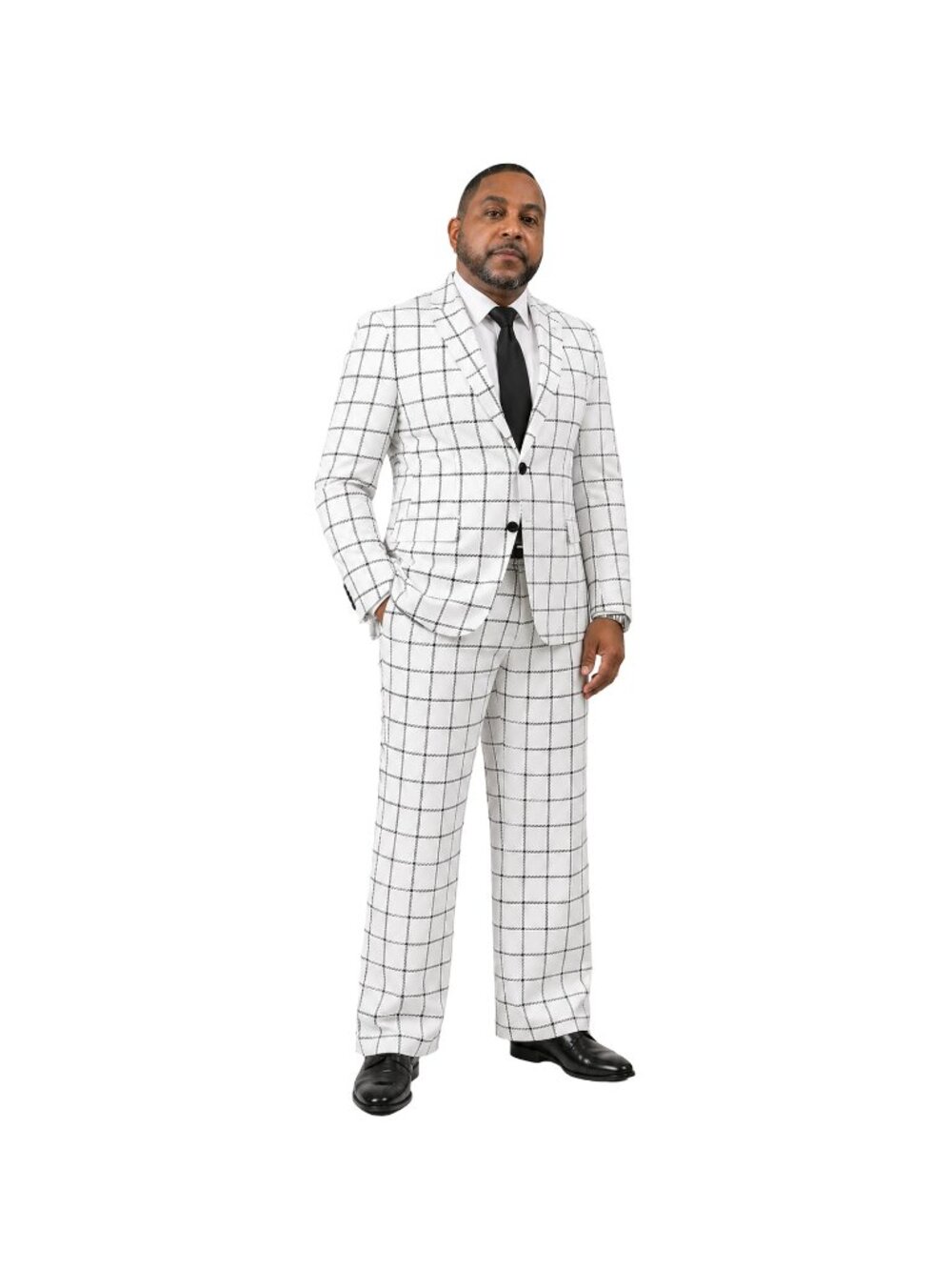 Men's Plaid White & Black Suit
